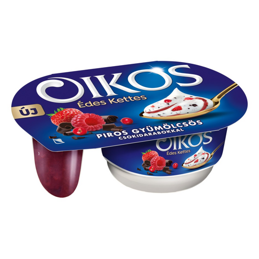 Danone Oikos édes kettes élőflórás joghurt 116 g piros gyümölcsös, csokidarabokkal
